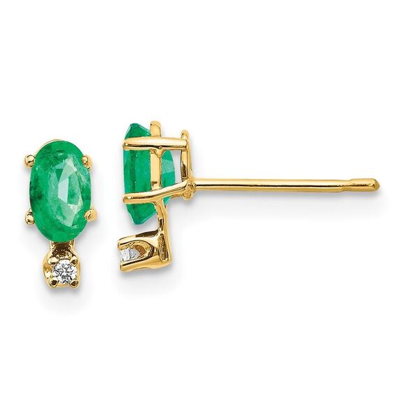 Kazi Luxury 14k Yellow Gold Diamond & Emerald Birthstone Earrings